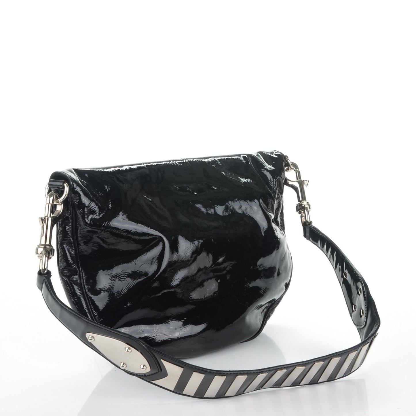 Patent Calfskin Medium Romy Shoulder Bag Black