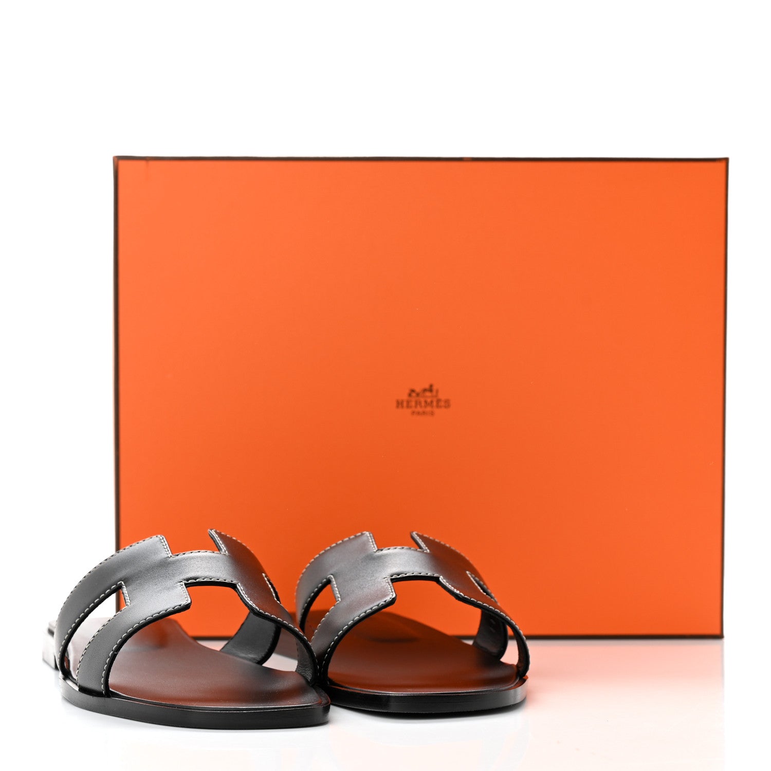 Hermes Box Calfskin Oran Sandals 38 Black 11 of 11