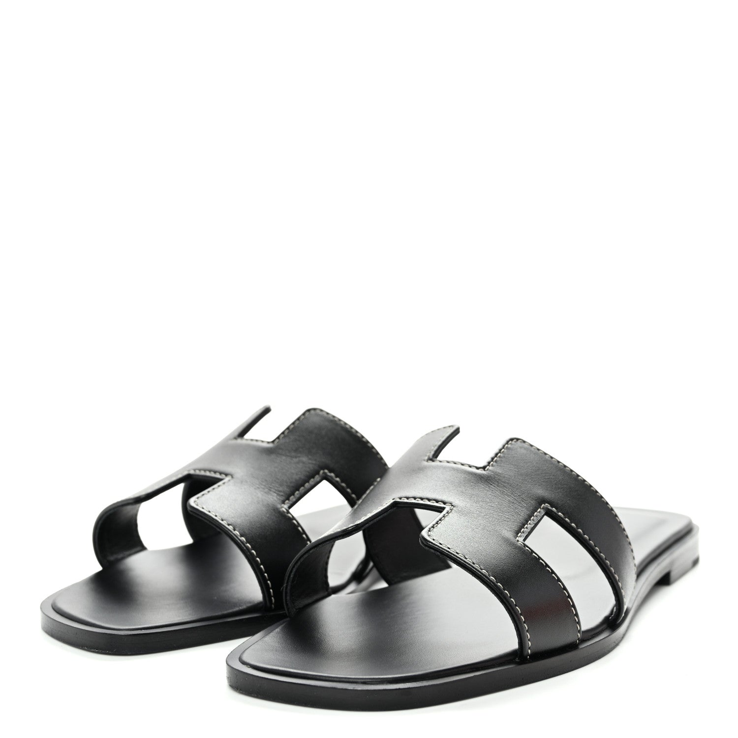 Hermes Box Calfskin Oran Sandals 37 Black 3 of 9