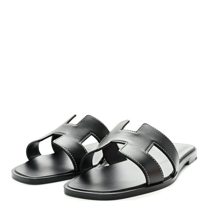 Hermes Box Calfskin Oran Sandals 37 Black 3 of 9