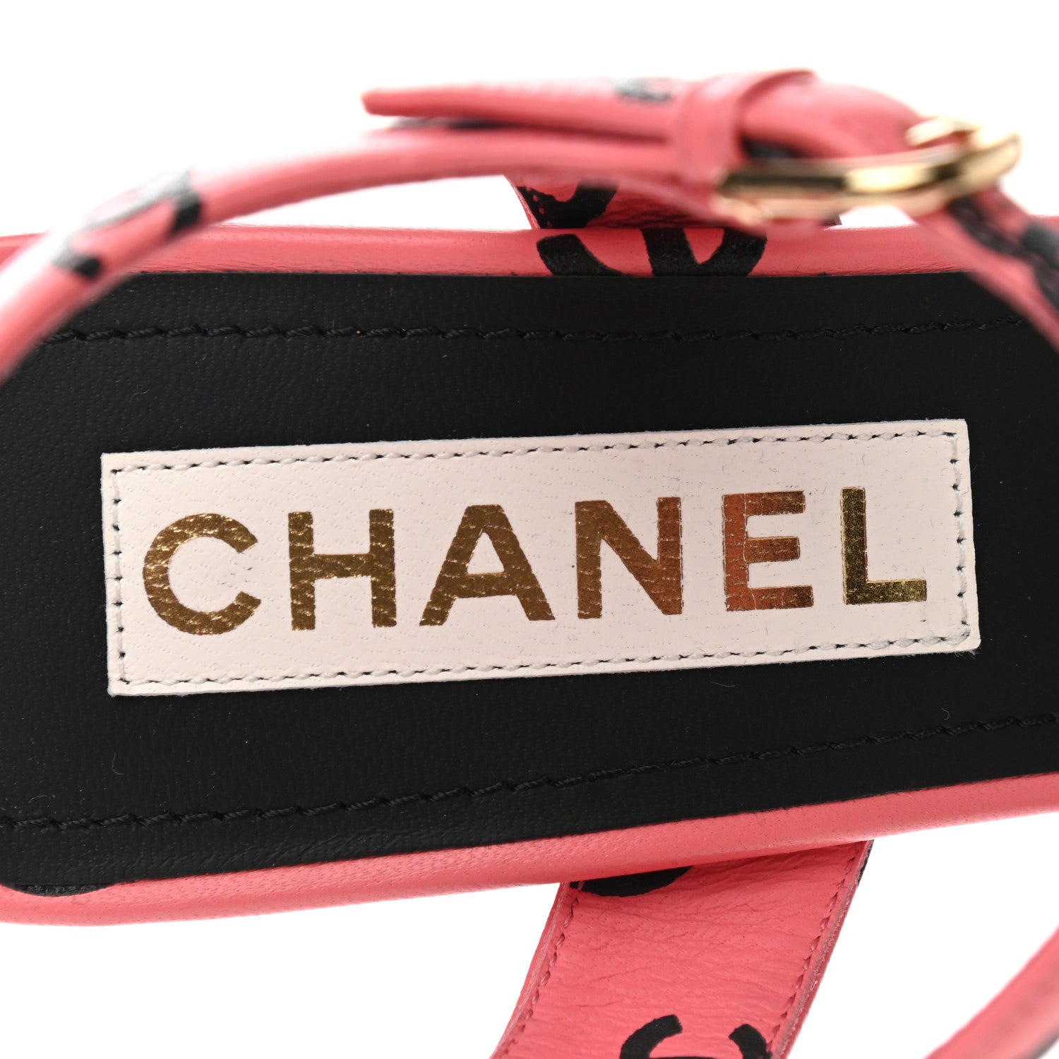 Chanel Lambskin Printed CC Sandals 38.5 Pink Black 7 of 9