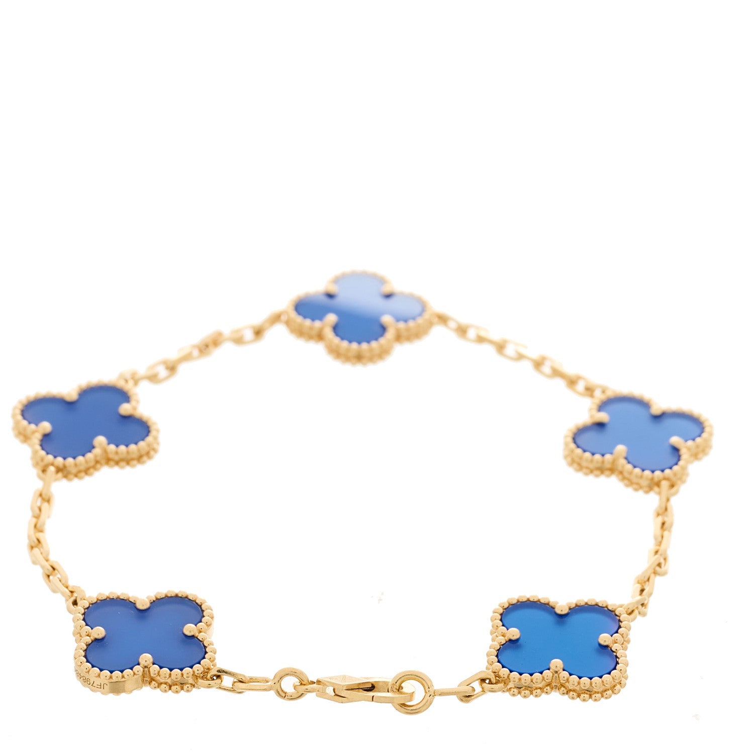 Van Cleef & Arpels 18K Yellow Gold Blue Agate 5 Motifs Vintage Alhambra Bracelet 3 of 5