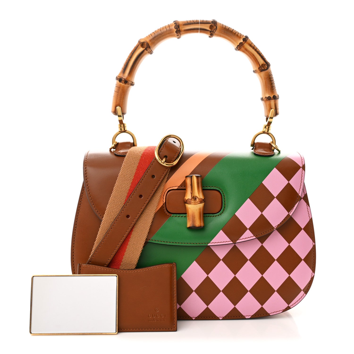 Gucci Calfskin Geometric Print Medium Bamboo 1947 Top Handle Bag Brown 3 of 10