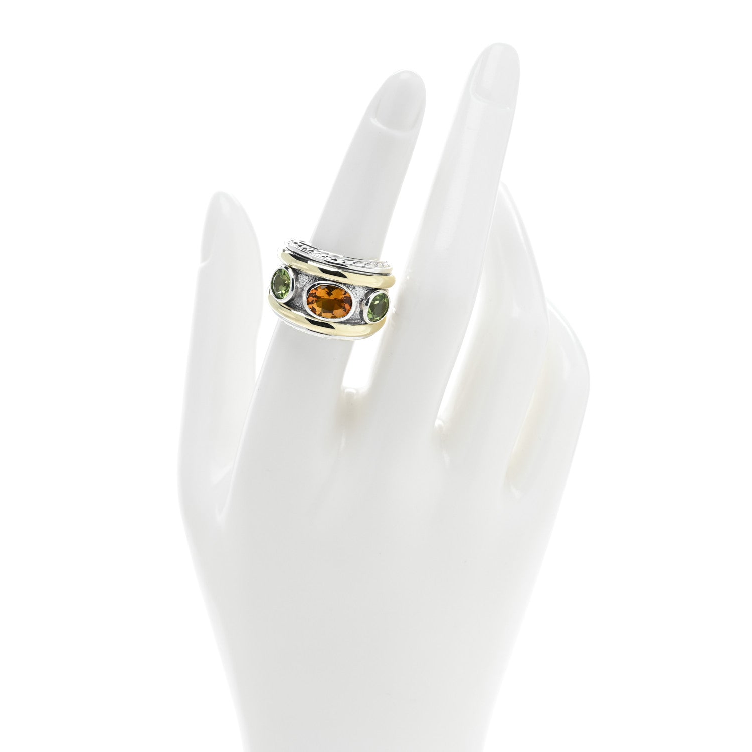 David Yurman Sterling Silver 14K Yellow Gold Citrine Peridot 17mm Renaissance Ring 54 7 2 of 4