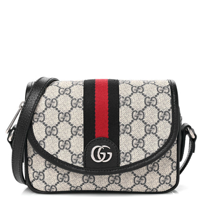 Gucci GG Supreme Monogram Textured Dollar Calfskin Mini Ophidia Flap Shoulder Bag Beige Blue 1 of 11
