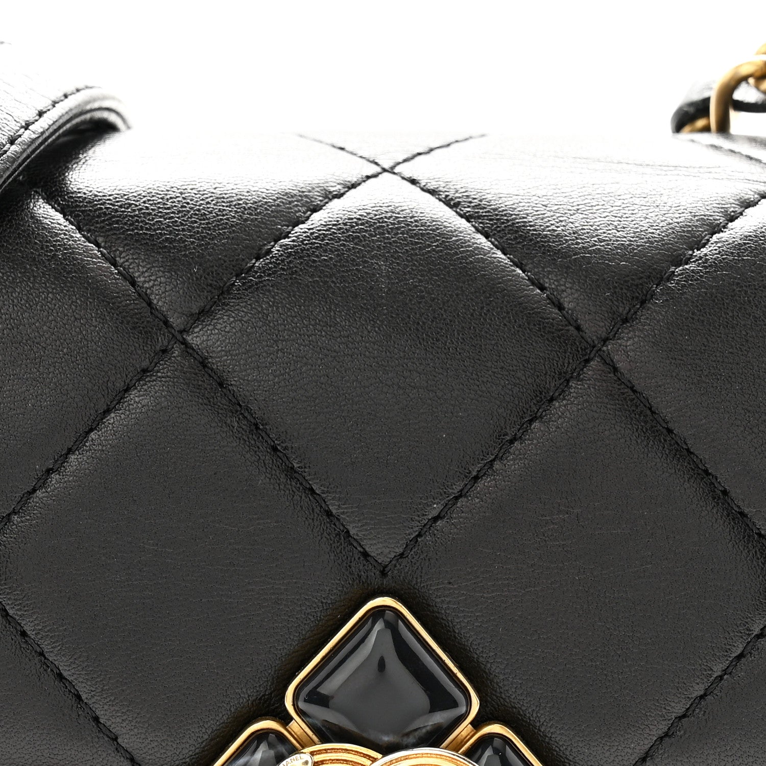 Chanel Lambskin Quilted Diamond Lock Flap Black 8 of 10
