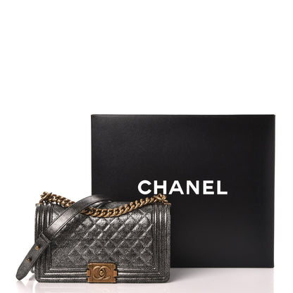 Chanel Cracked Metallic Calfskin Quilted Medium Boy Flap Silver 9 of 9