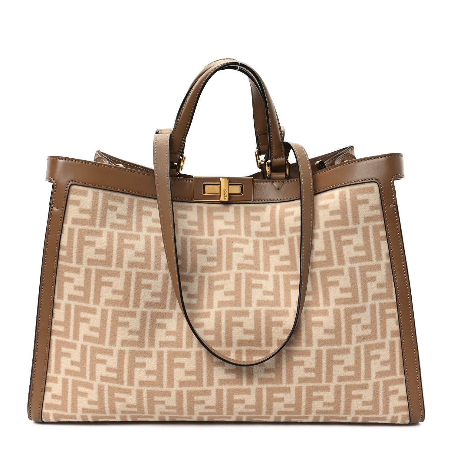 Fendi Canvas Vitello King FF Embroidered Medium Peekaboo X-Tote Beige Cammello Sand 1 of 11