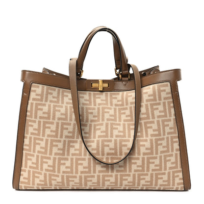 Fendi Canvas Vitello King FF Embroidered Medium Peekaboo X-Tote Beige Cammello Sand 1 of 11