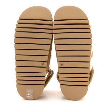 Gucci Raffia Cotton Crochet GG Sandals 37 Ecru Sandstorm 6 of 11