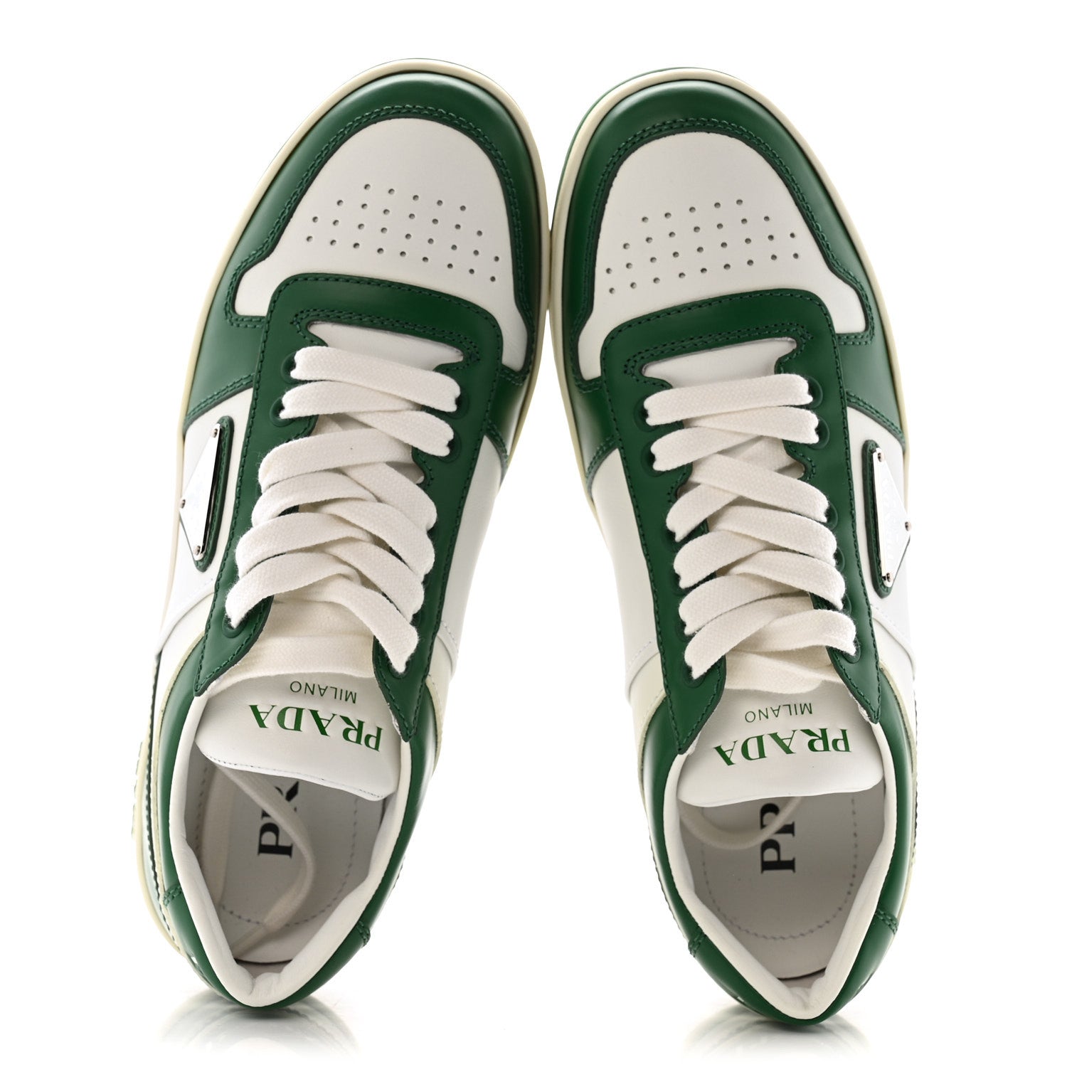 Prada Vitello Sport Spazzolato Rois Triangle Logo Womens Downtown Low Top 30mm Sneakers 38 White Green 2 of 11