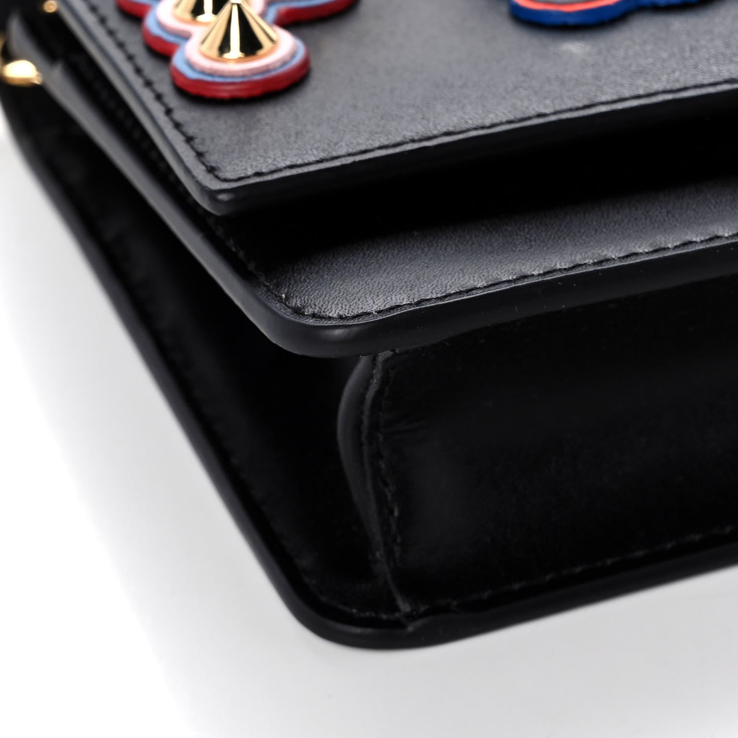 Fendi Vitello Liberty Fun Fair Metal Studded Tube Wallet on Chain Black Multicolor 5 of 8