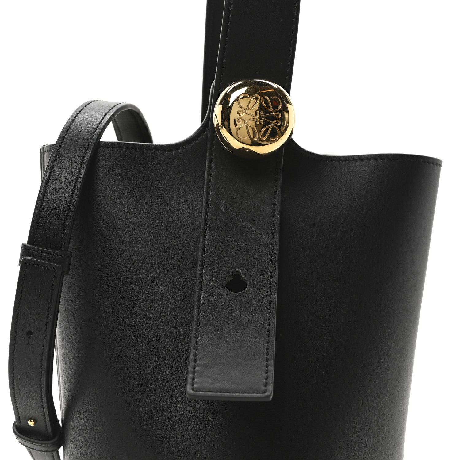 Loewe Soft Grained Calfskin Mini Pebble Bucket Bag Black 7 of 9