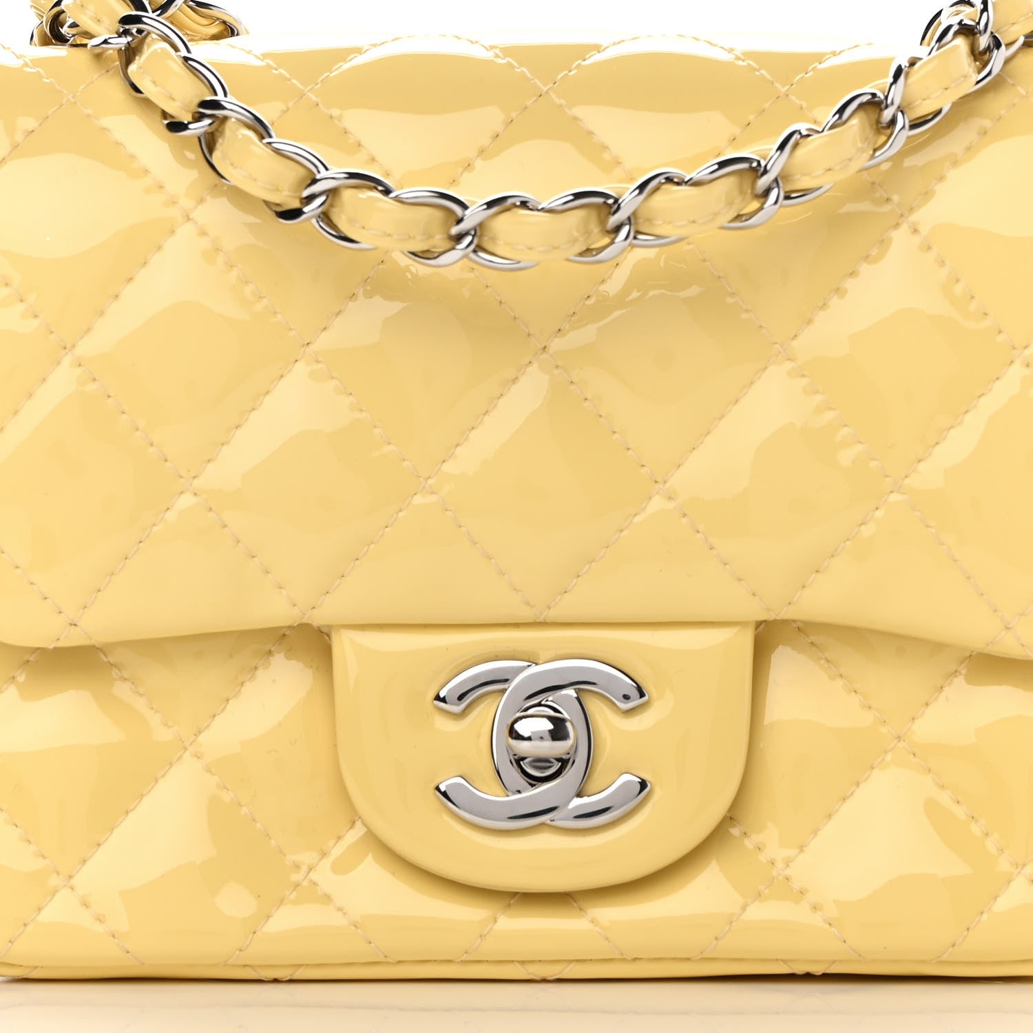 Chanel Patent Quilted Mini Square Flap Yellow 8 of 14