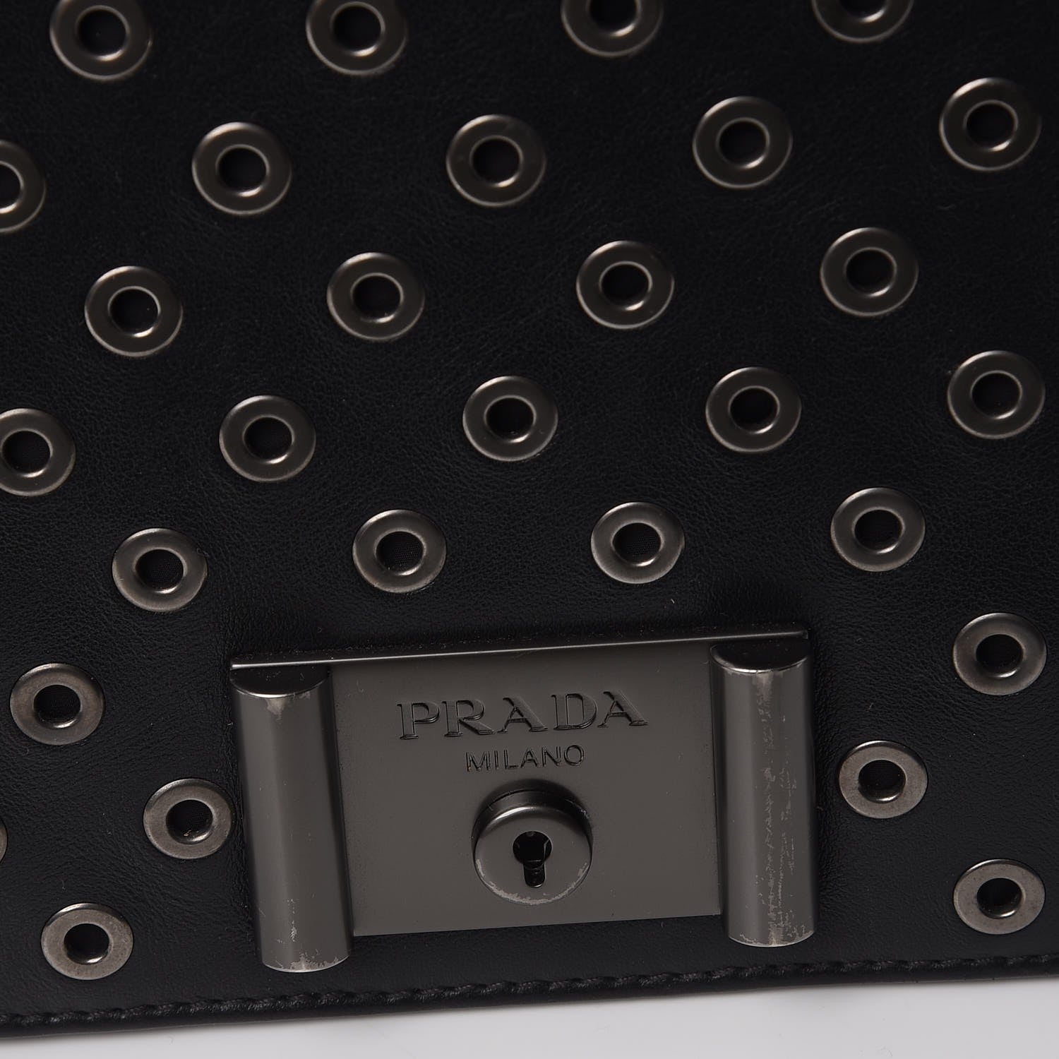 Prada Soft Calf Grommet Lock Flap Chain Shoulder Bag Black 8 of 10
