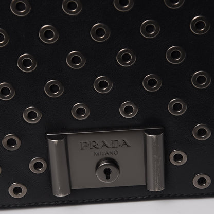 Prada Soft Calf Grommet Lock Flap Chain Shoulder Bag Black 8 of 10