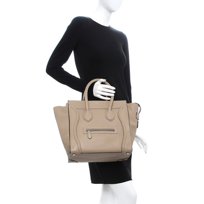 Celine Drummed Calfskin Mini Luggage Dune 2 of 14