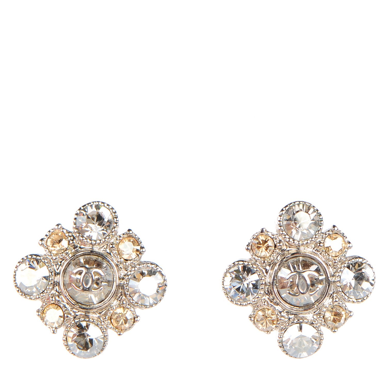 Chanel Crystal CC Earrings Silver 1 of 5