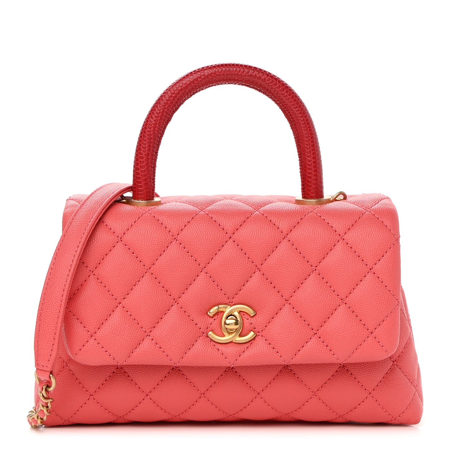 Caviar Lizard Embossed Quilted Mini Coco Handle Flap Pink