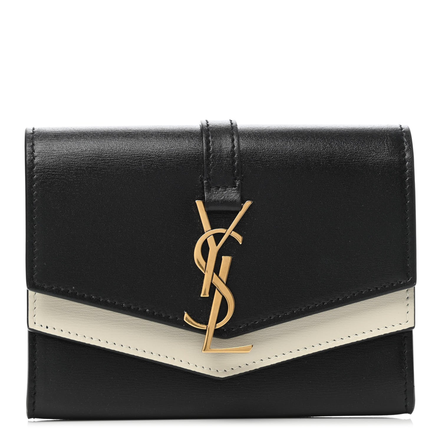 Saint Laurent Smooth Calfskin Monogram Small Sulpice Wallet Black White 1 of 4
