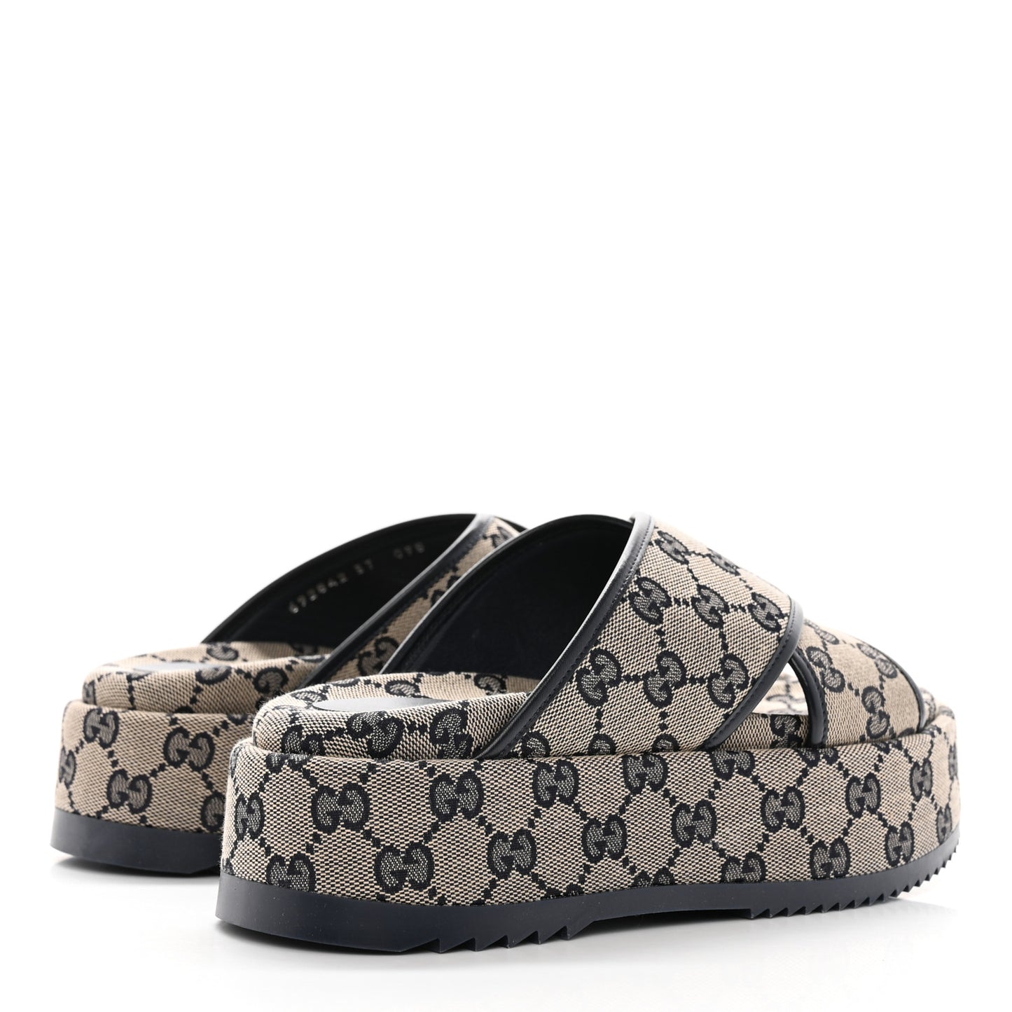 Monogram Criss Cross Platform Slide Sandals 37 Beige Blue