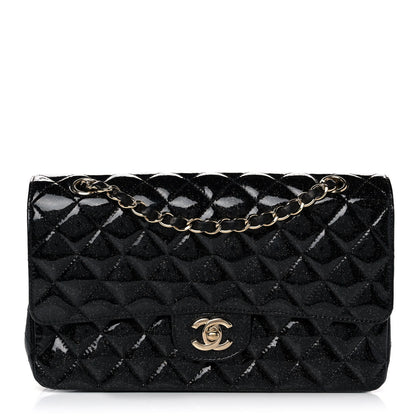 Chanel Patent Quilted Sparkle Glitter Medium Double Flap Black 1 of 14