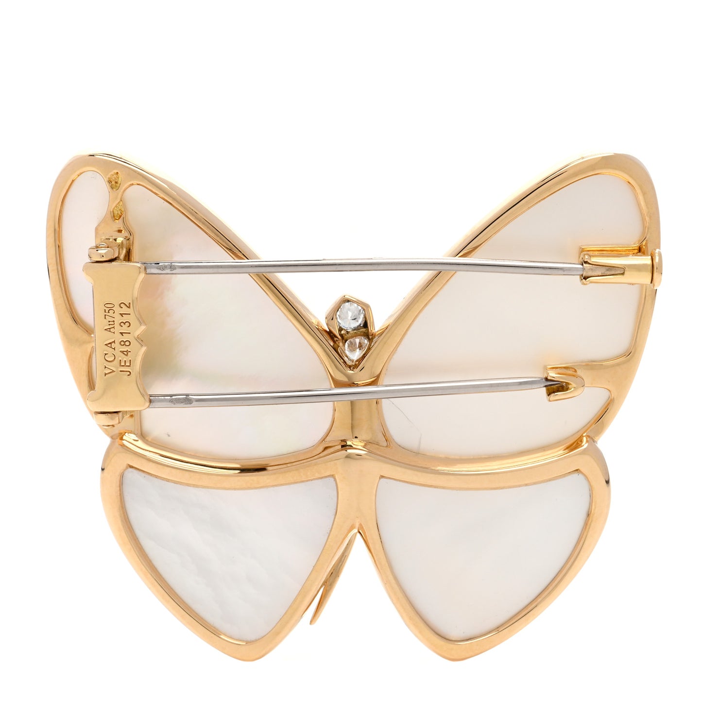18K Yellow Gold Diamond Mother of Pearl Butterfly Brooch Pin