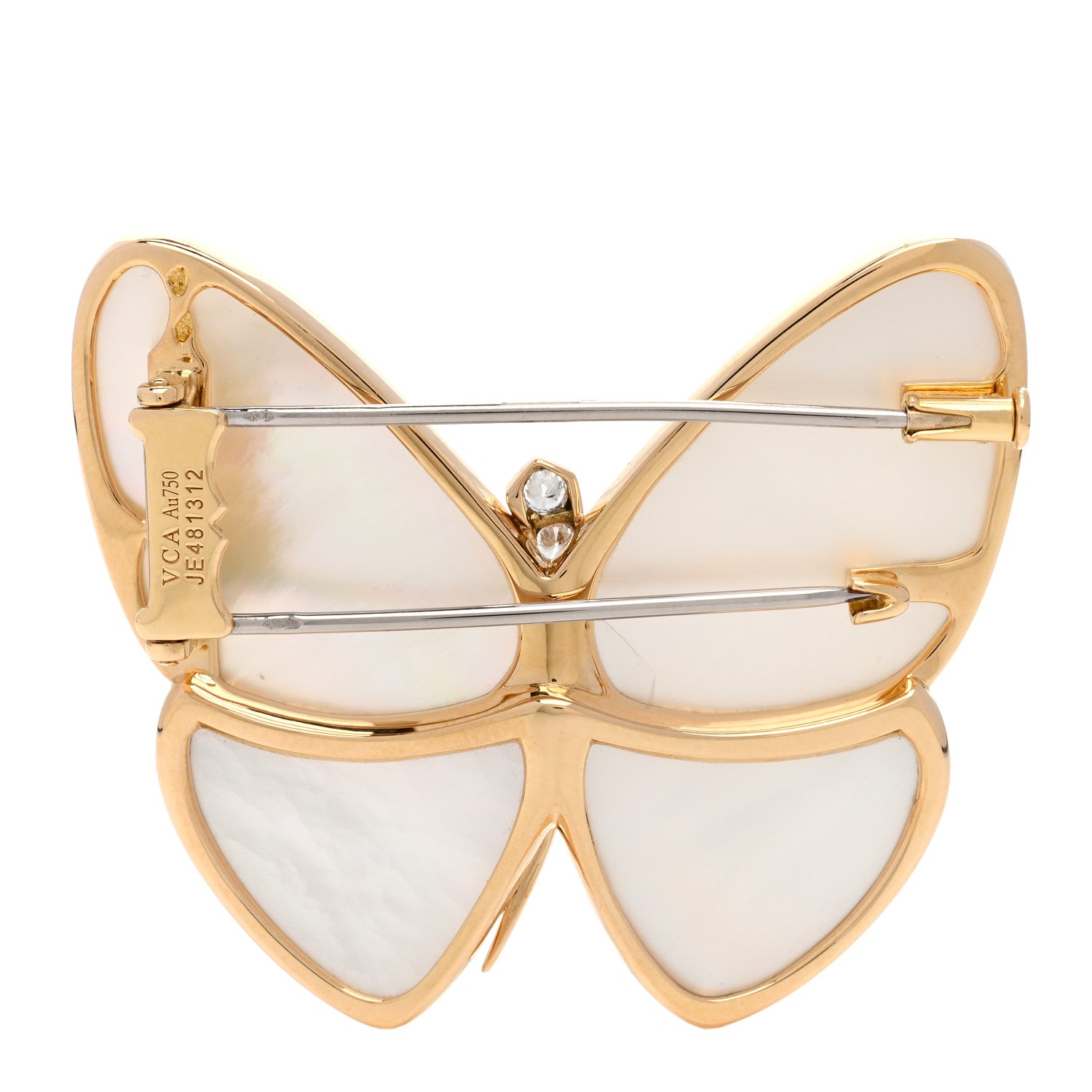 Van Cleef & Arpels 18K Yellow Gold Diamond Mother of Pearl Butterfly Brooch Pin 2 of 6