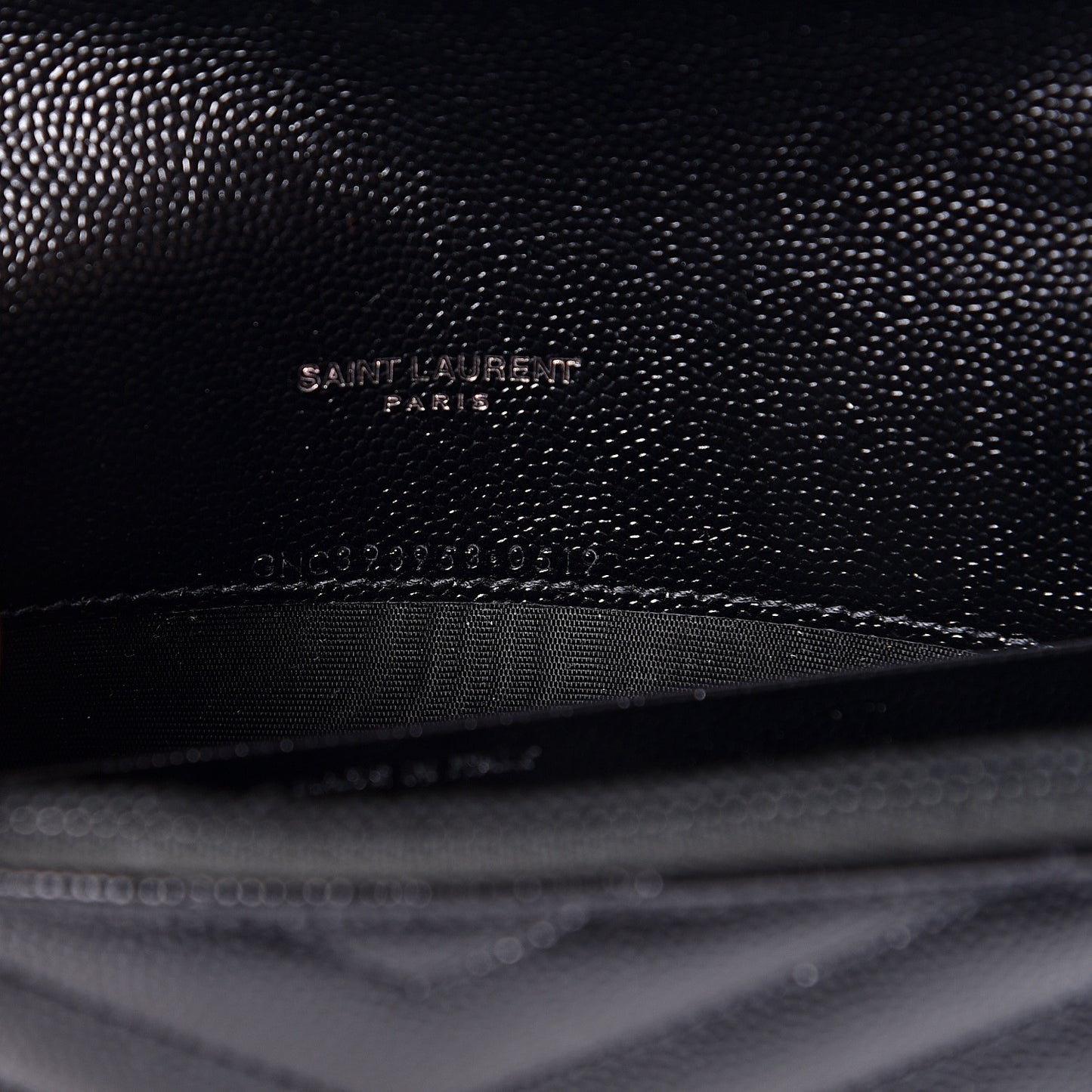 Grain De Poudre Matelasse Chevron Monogram Envelope Chain Wallet Black