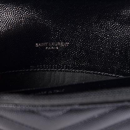 Saint Laurent Grain De Poudre Matelasse Chevron Monogram Envelope Chain Wallet Black 6 of 10