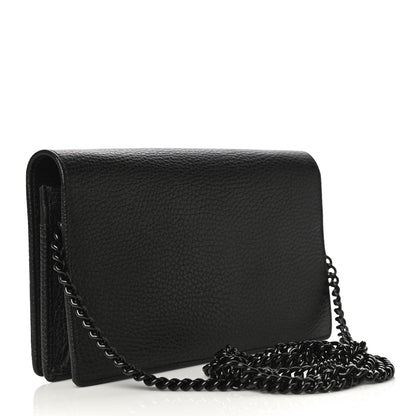 Gucci Dollar Calfskin Enamel Monochrome Mini GG Marmont Chain Wallet Black 2 of 9