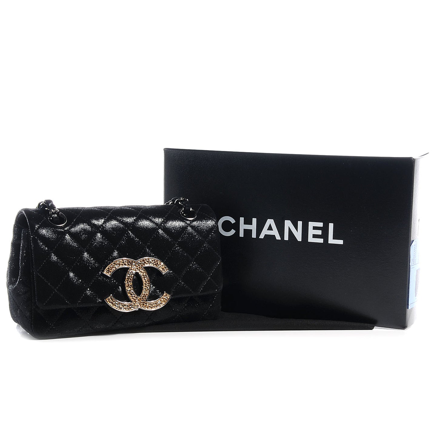 Sequin Goatskin Crystal CC Mini Flap Black