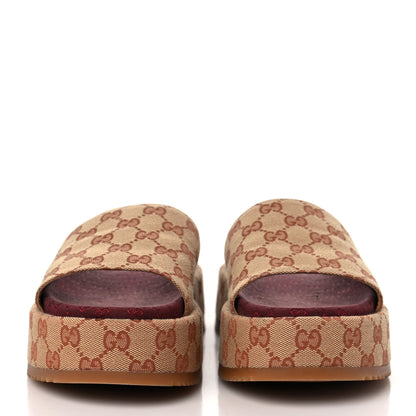 Gucci Canvas GG Monogram Angelina Platform Slide Sandals 40 Beige Ruggine 2 of 9