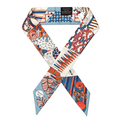 Hermes Silk De l'Ombrelle Aux Duels Twilly Bleu Potiron Creme 1 of 4