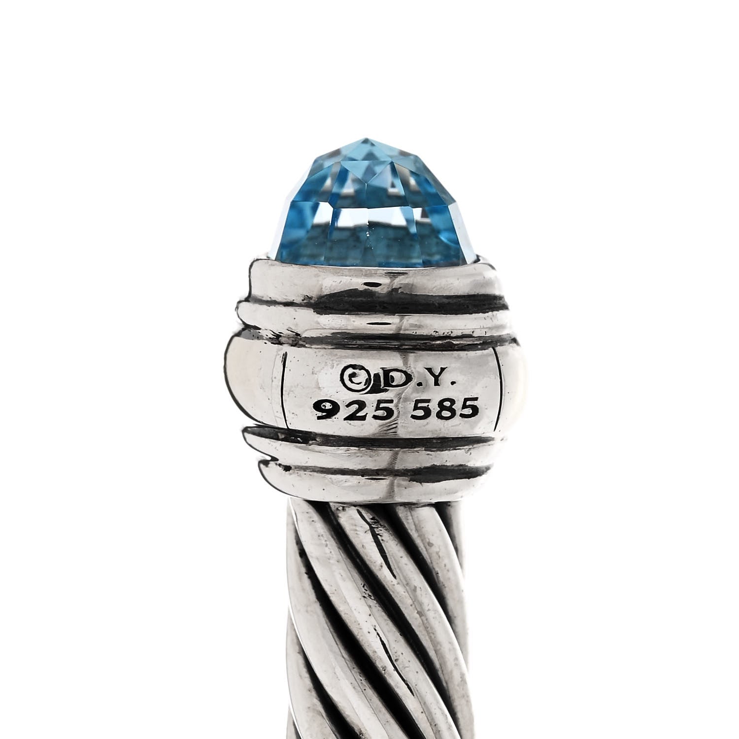David Yurman Sterling Silver 14K Yellow Gold Blue Topaz 5mm Cable Classics Bracelet 3 of 5