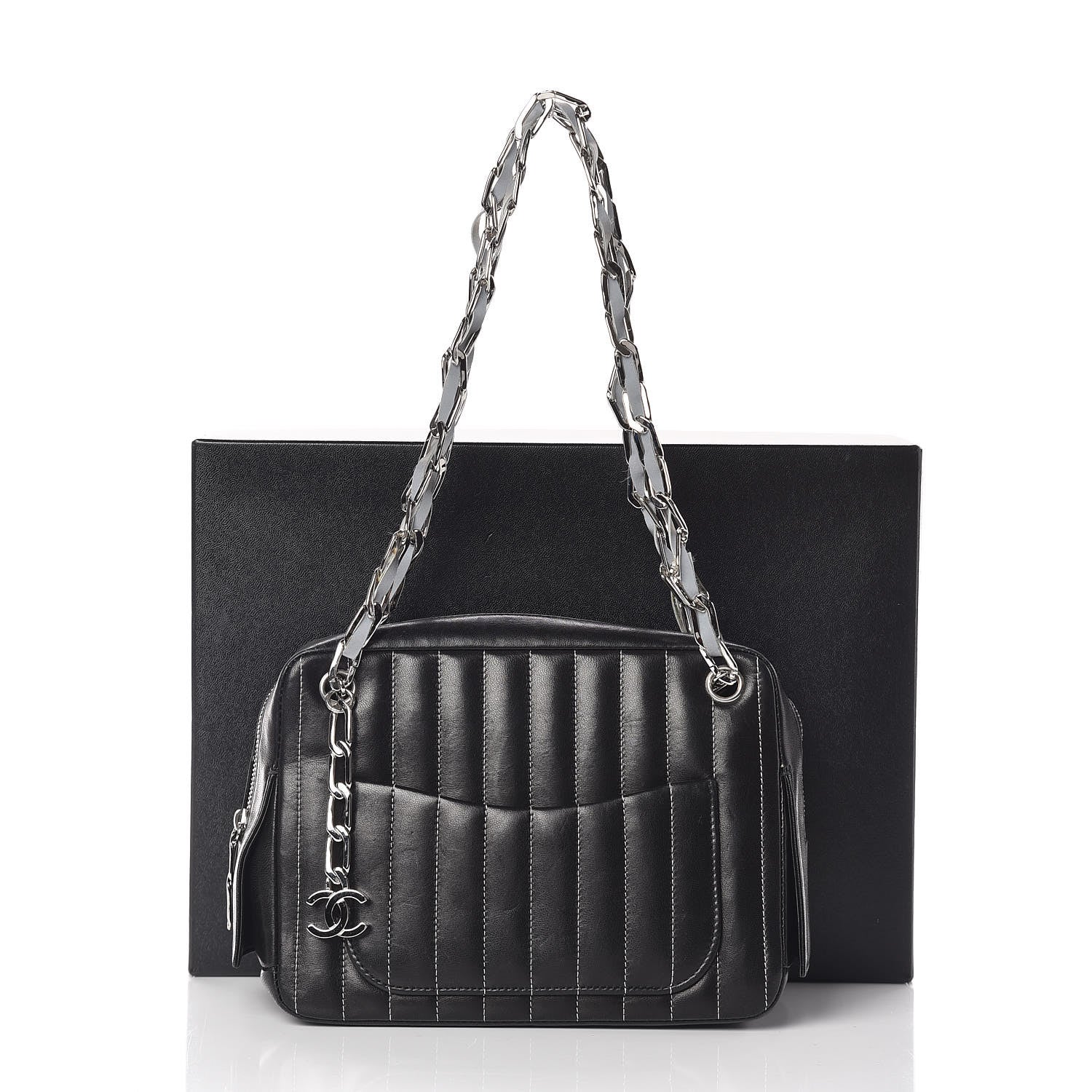 Chanel Lambskin Vertical Quilted Mademoiselle Small Camera Case Black 11 of 11