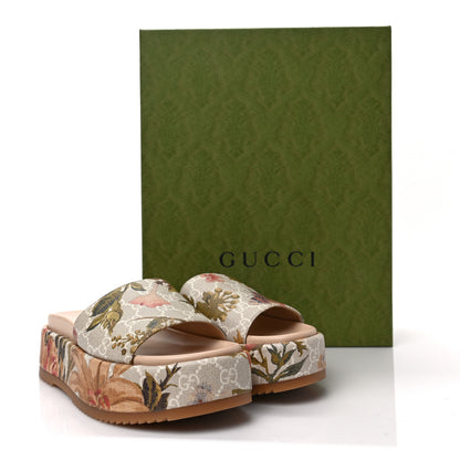 Gucci GG Supreme Monogram Water Flora Angelina Platform Slide Sandals 37.5 Beige White Multicolor 8 of 8