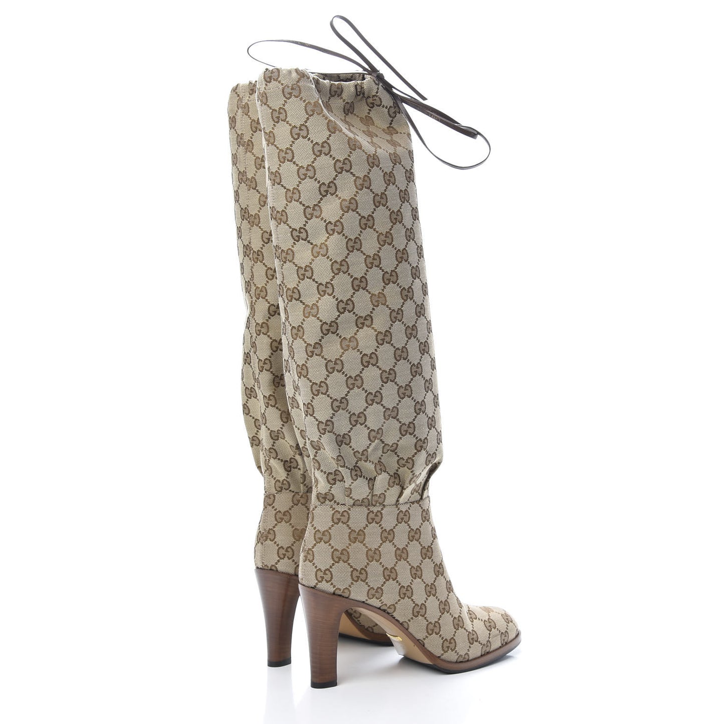 Monogram Lisa Mid Heel Boots 38 Beige Ebony