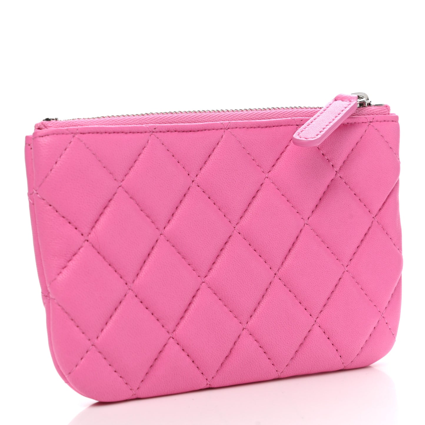 Lambskin Quilted Small Cosmetic Case Neon Pink