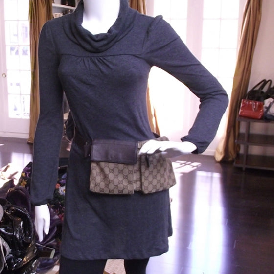 GG Monogram Double Pocket Belt Bag Dark Brown