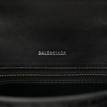 Balenciaga Shiny Calfskin Monochrome Crocodile Embossed Small Hourglass Top Handle Bag Black 6 of 12