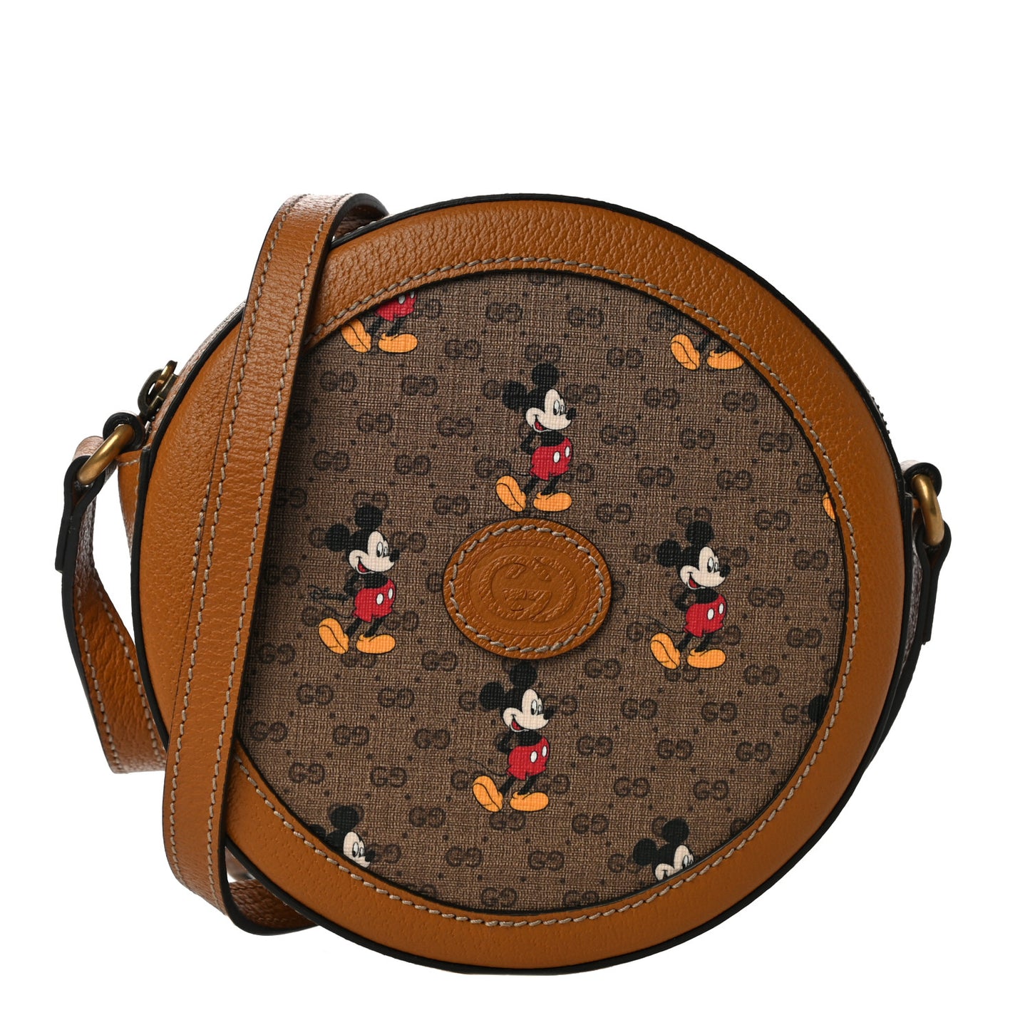 X DISNEY Mini Vintage GG Supreme Monogram Mickey Mouse Round Shoulder Bag Beige Vintage Sun Oil