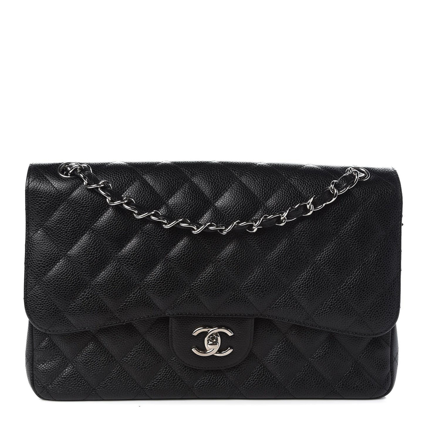 Caviar Quilted Jumbo Double Flap Black