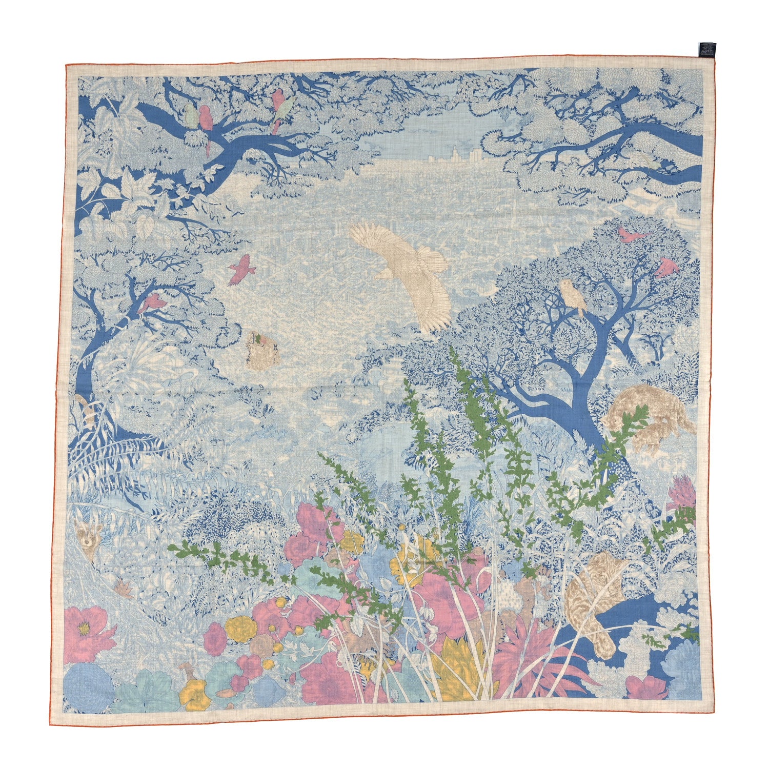 Hermes Cashmere Silk Retour a la Nature 140 Bleu Jean Rose Vert 2 of 4