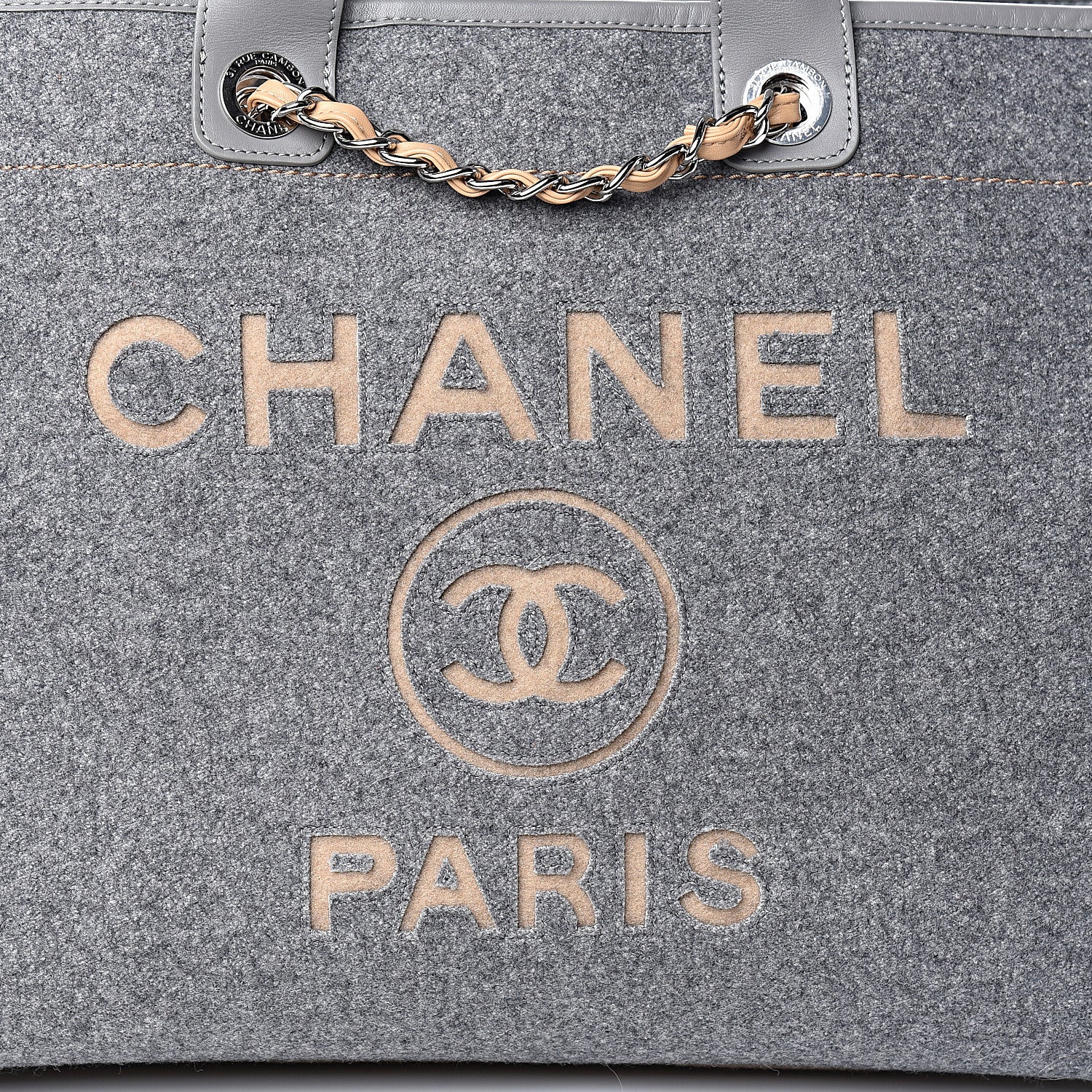 Chanel Wool Felt Large Deauville Tote Grey Beige 14 of 14