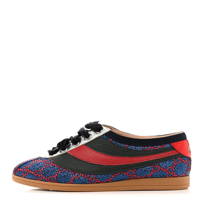 Gucci Lurex Calfskin Web GG Monogram Womens Falacer Sneakers 35.5 Iridescent Blue Iridescent Red Silver 1 of 9