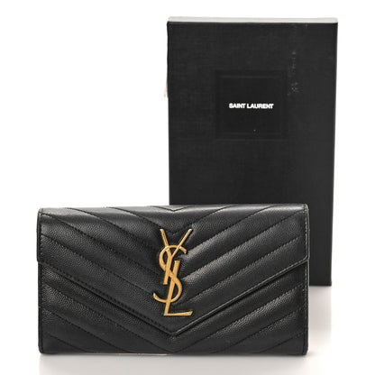 Saint Laurent Grain De Poudre Matelasse Chevron Monogram Flap Wallet Black 10 of 10