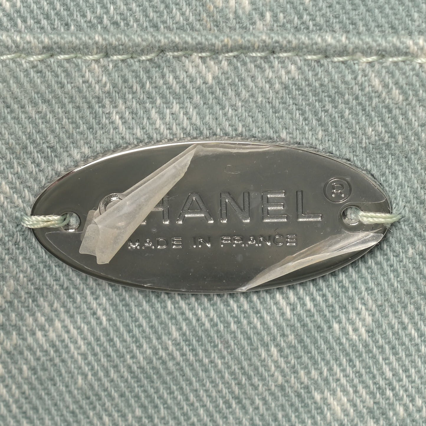 Denim Embossed CC Logo Print Jumbo Single Flap Blue