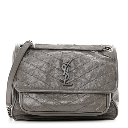 Saint Laurent Crinkled Calfskin Matelasse Monogram Medium Niki Chain Satchel Fog 1 of 10