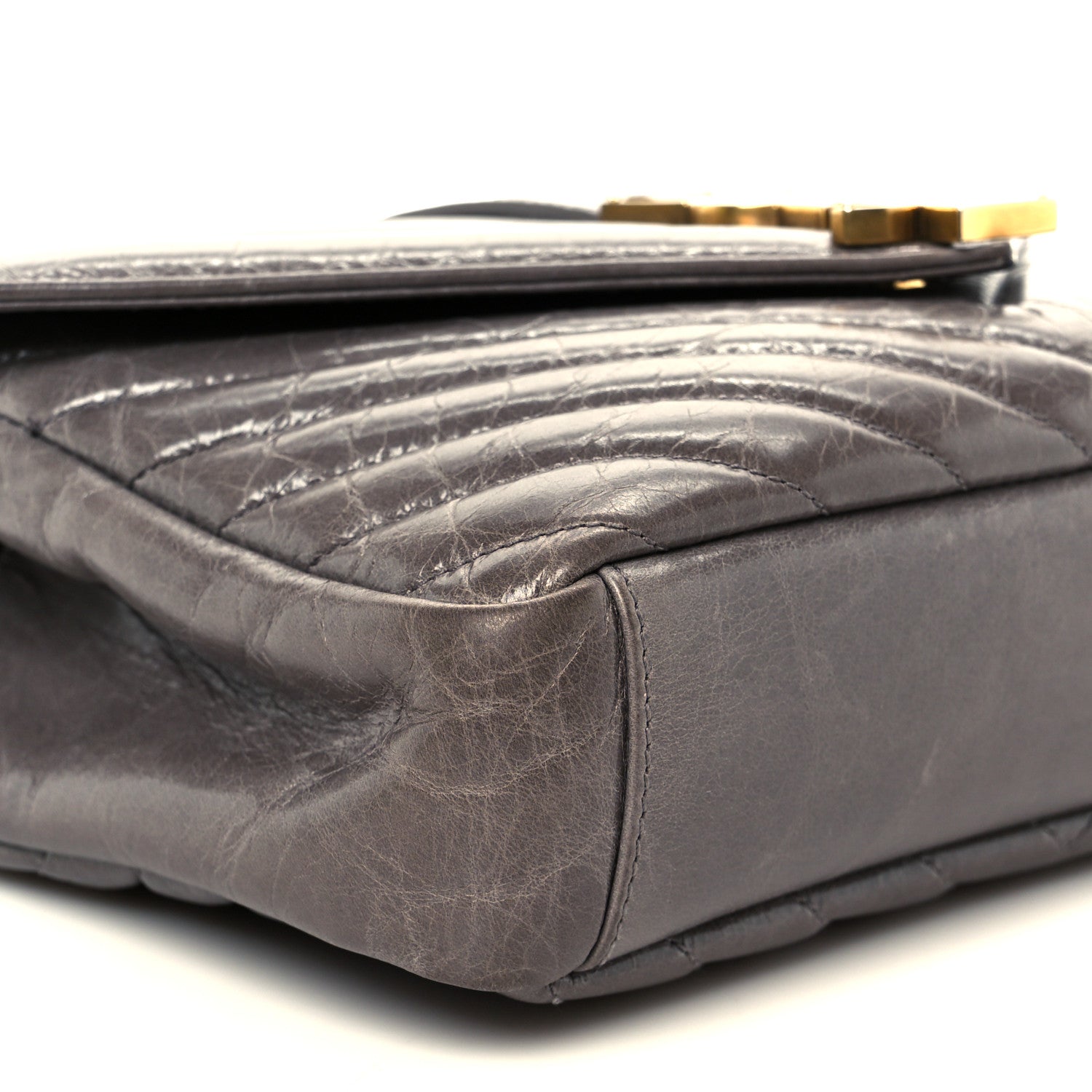 Saint Laurent Waxed Calfskin Matelasse Chevron Medium Monogram College Bag Fog Gray 9 of 10